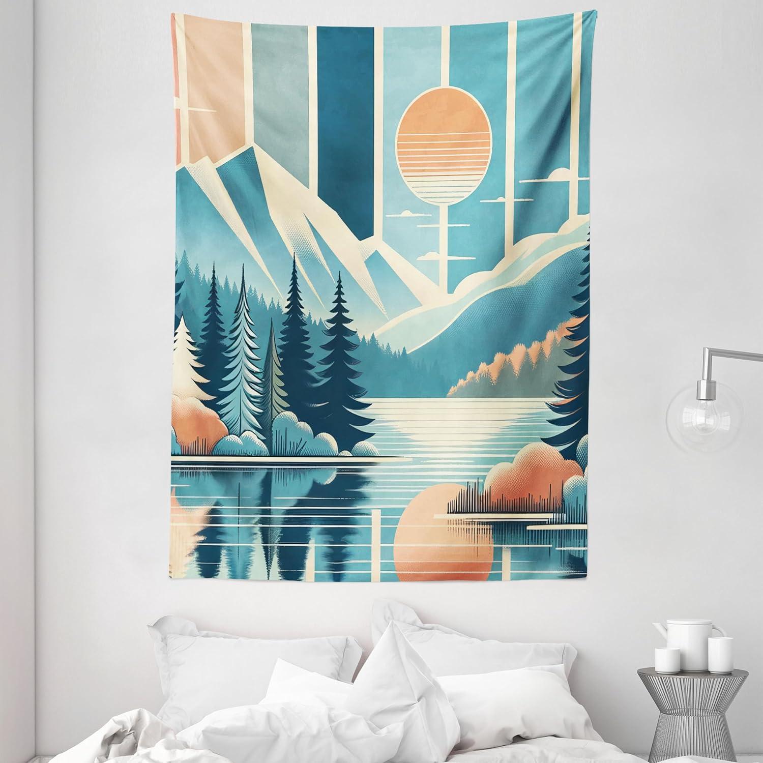 imageAmbesonne Retro Tapestry Angel Greek Muse on NeoClassic Pillars Relic Print Antique Neutral Toned Graphic Print Fabric Wall Hanging Decor for Bedroom Living Room Dorm 23 X 28 WhiteSea Blue Salmon