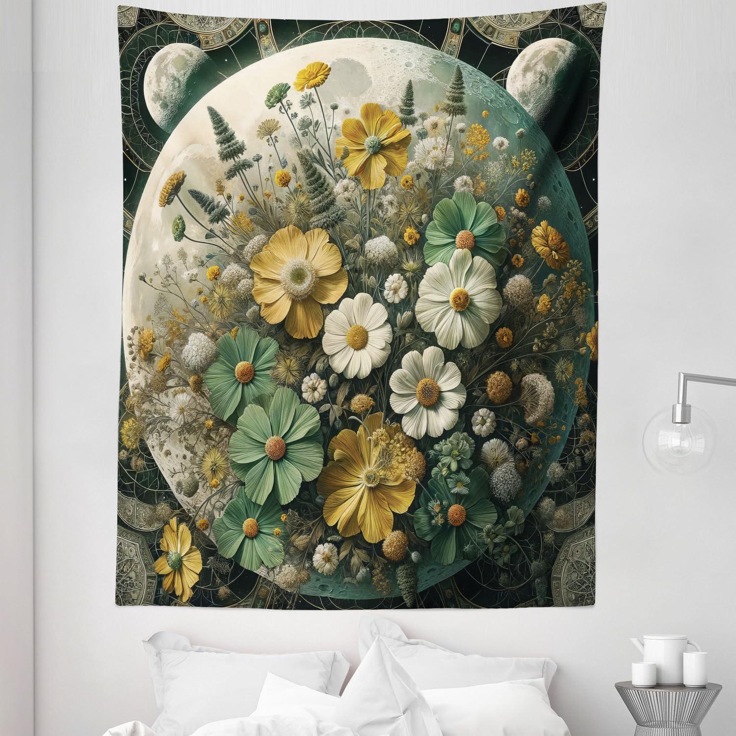 imageAmbesonne Retro Tapestry Angel Greek Muse on NeoClassic Pillars Relic Print Antique Neutral Toned Graphic Print Fabric Wall Hanging Decor for Bedroom Living Room Dorm 23 X 28 WhiteReseda Green Mustard