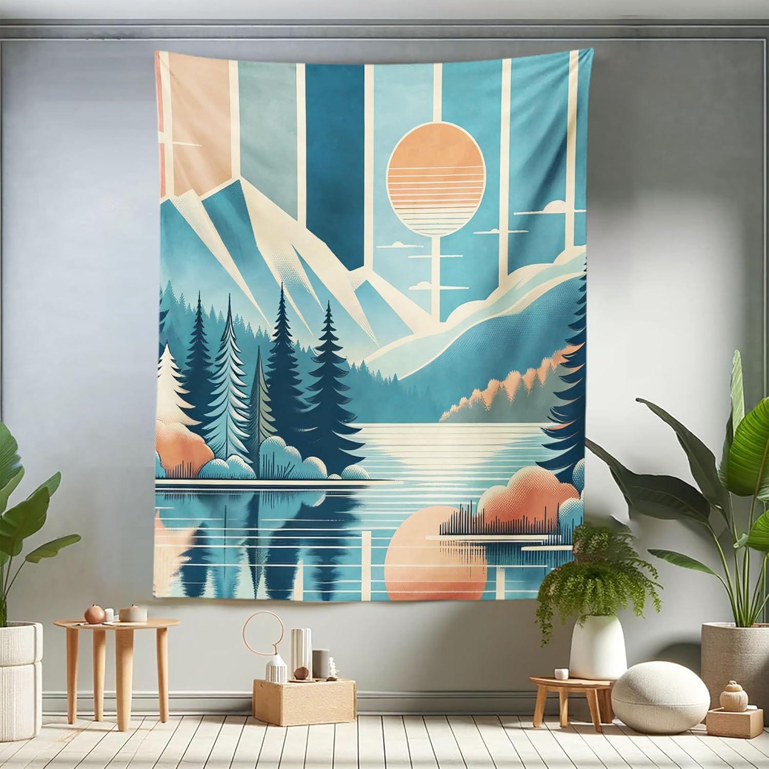 imageAmbesonne Retro Tapestry Angel Greek Muse on NeoClassic Pillars Relic Print Antique Neutral Toned Graphic Print Fabric Wall Hanging Decor for Bedroom Living Room Dorm 23 X 28 WhiteSea Blue Salmon