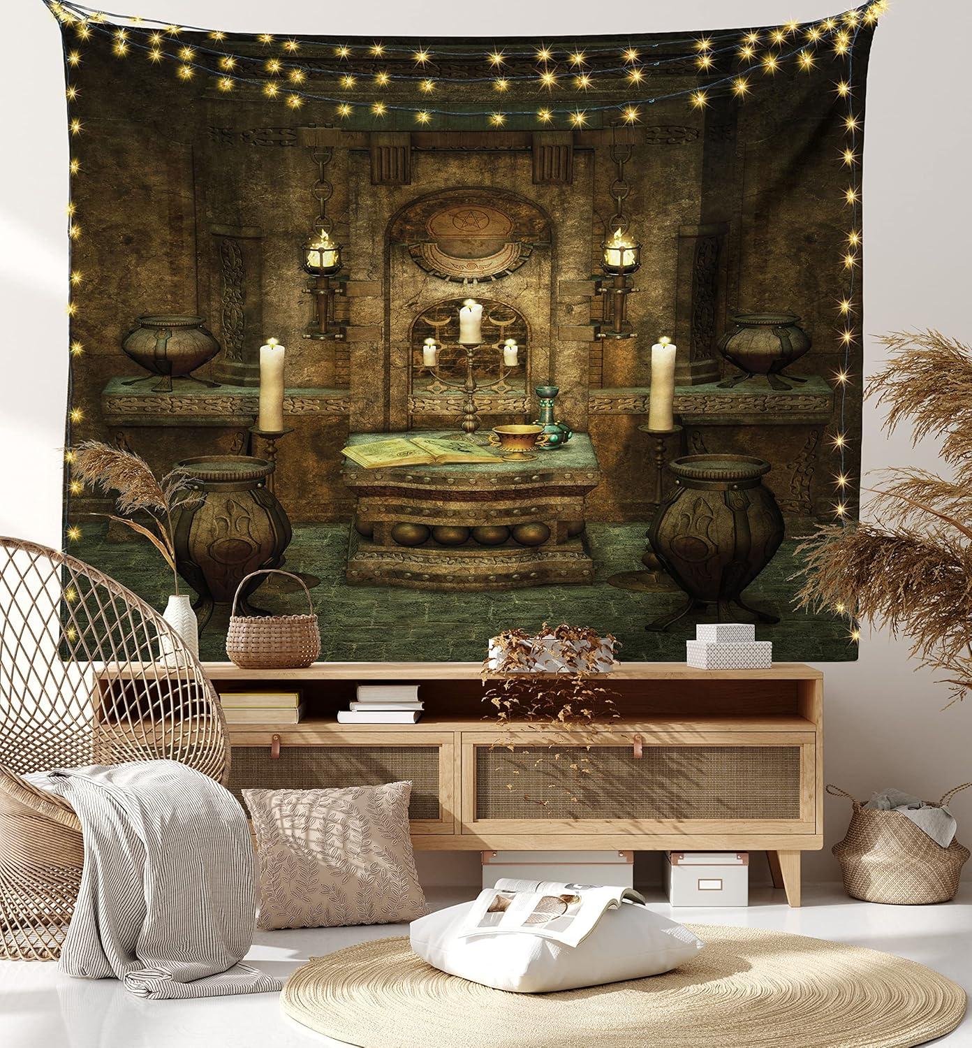 imageAmbesonne Retro Tapestry Angel Greek Muse on NeoClassic Pillars Relic Print Antique Neutral Toned Graphic Print Fabric Wall Hanging Decor for Bedroom Living Room Dorm 23 X 28 WhiteBrown