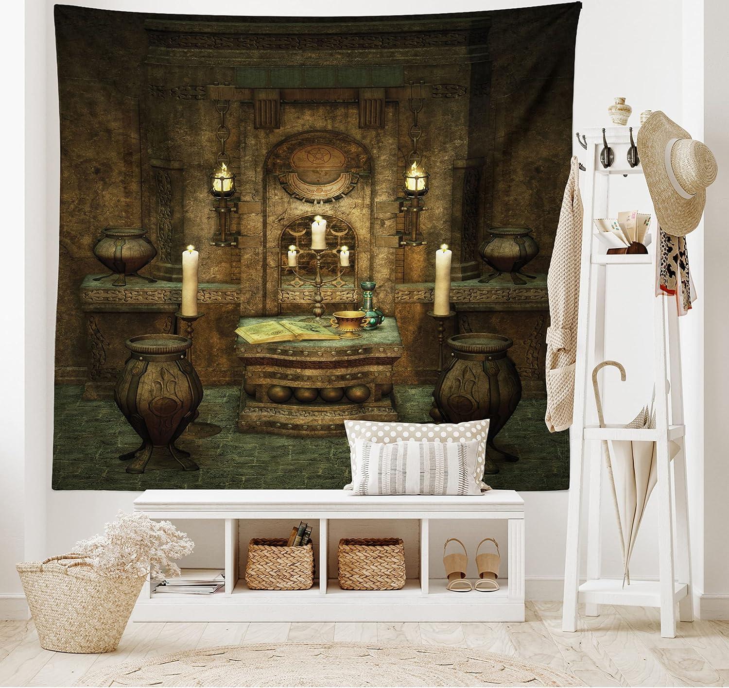 imageAmbesonne Retro Tapestry Angel Greek Muse on NeoClassic Pillars Relic Print Antique Neutral Toned Graphic Print Fabric Wall Hanging Decor for Bedroom Living Room Dorm 23 X 28 WhiteBrown