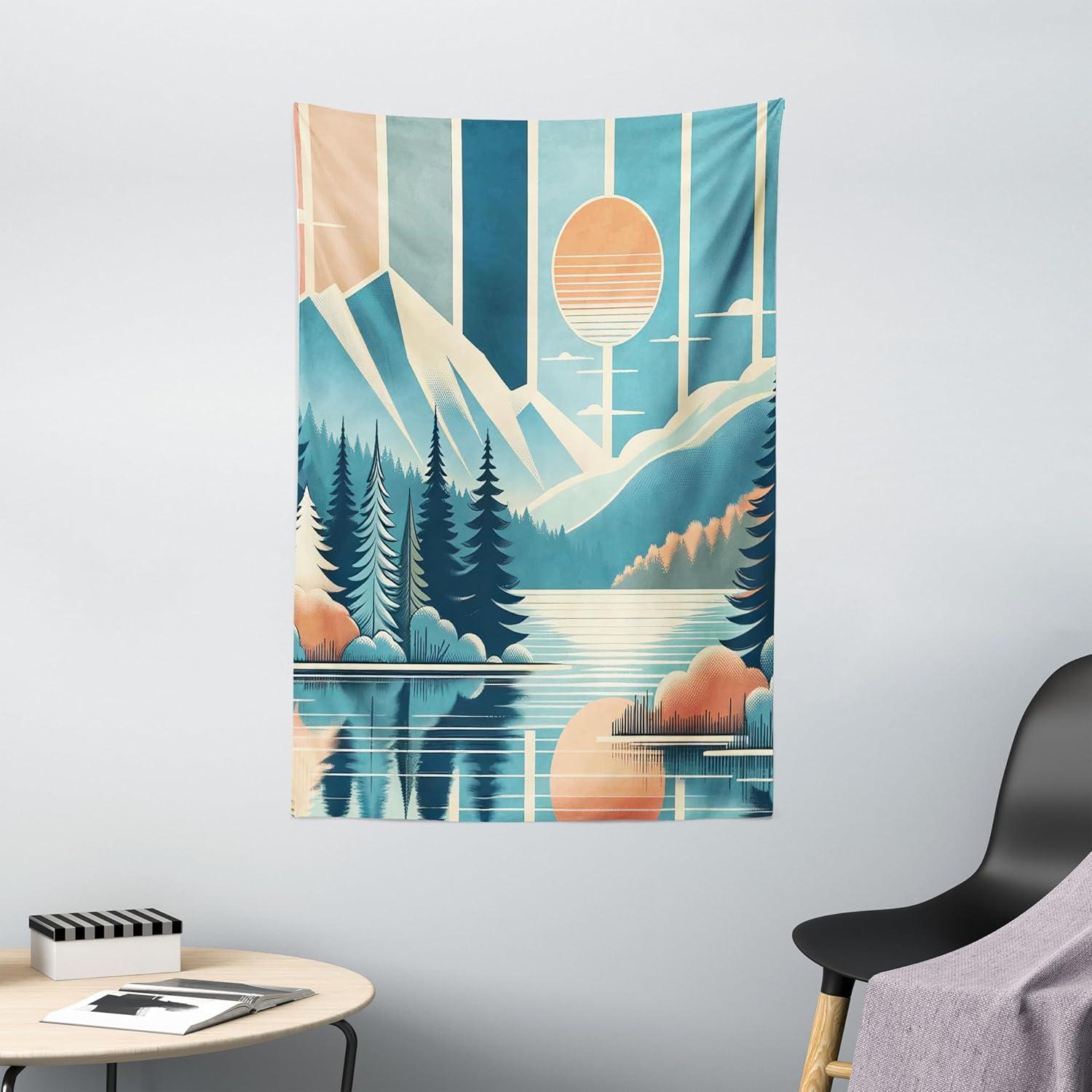 imageAmbesonne Retro Tapestry Angel Greek Muse on NeoClassic Pillars Relic Print Antique Neutral Toned Graphic Print Fabric Wall Hanging Decor for Bedroom Living Room Dorm 23 X 28 WhiteSea Blue Salmon