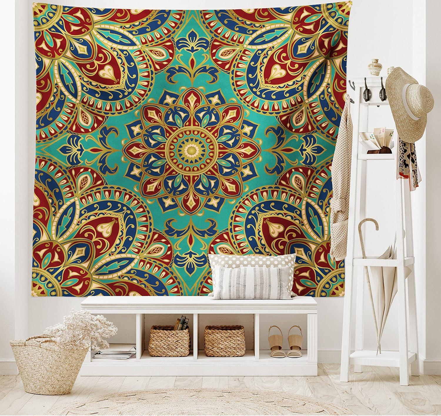 imageAmbesonne Retro Tapestry Angel Greek Muse on NeoClassic Pillars Relic Print Antique Neutral Toned Graphic Print Fabric Wall Hanging Decor for Bedroom Living Room Dorm 23 X 28 WhiteTeal Indigo Ruby