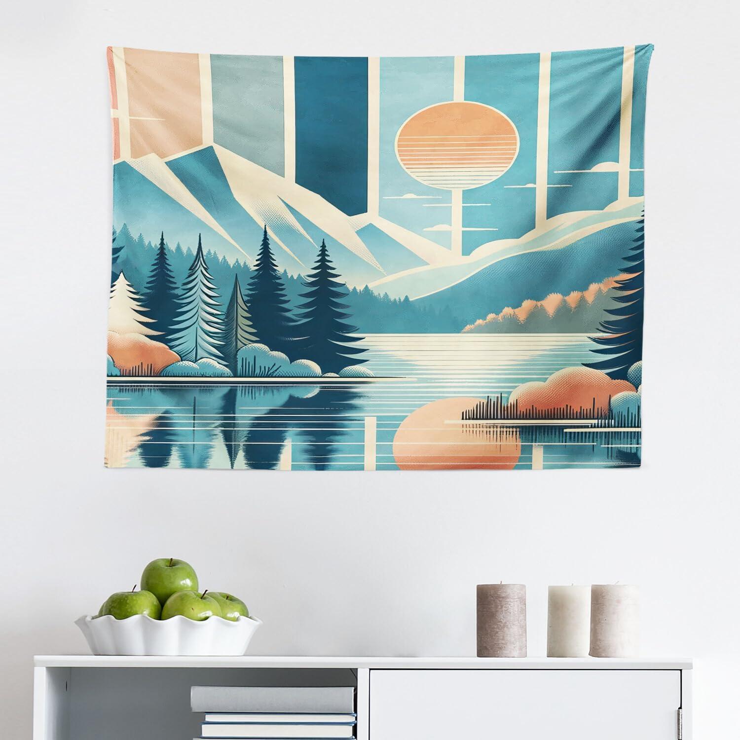 imageAmbesonne Retro Tapestry Angel Greek Muse on NeoClassic Pillars Relic Print Antique Neutral Toned Graphic Print Fabric Wall Hanging Decor for Bedroom Living Room Dorm 23 X 28 WhiteSea Blue Salmon