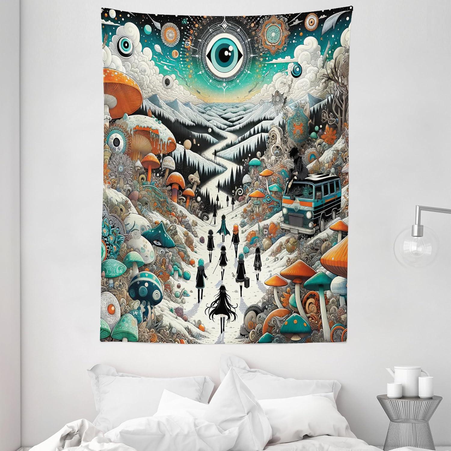 imageAmbesonne Retro Tapestry Angel Greek Muse on NeoClassic Pillars Relic Print Antique Neutral Toned Graphic Print Fabric Wall Hanging Decor for Bedroom Living Room Dorm 23 X 28 WhiteOrange Teal and Sepia