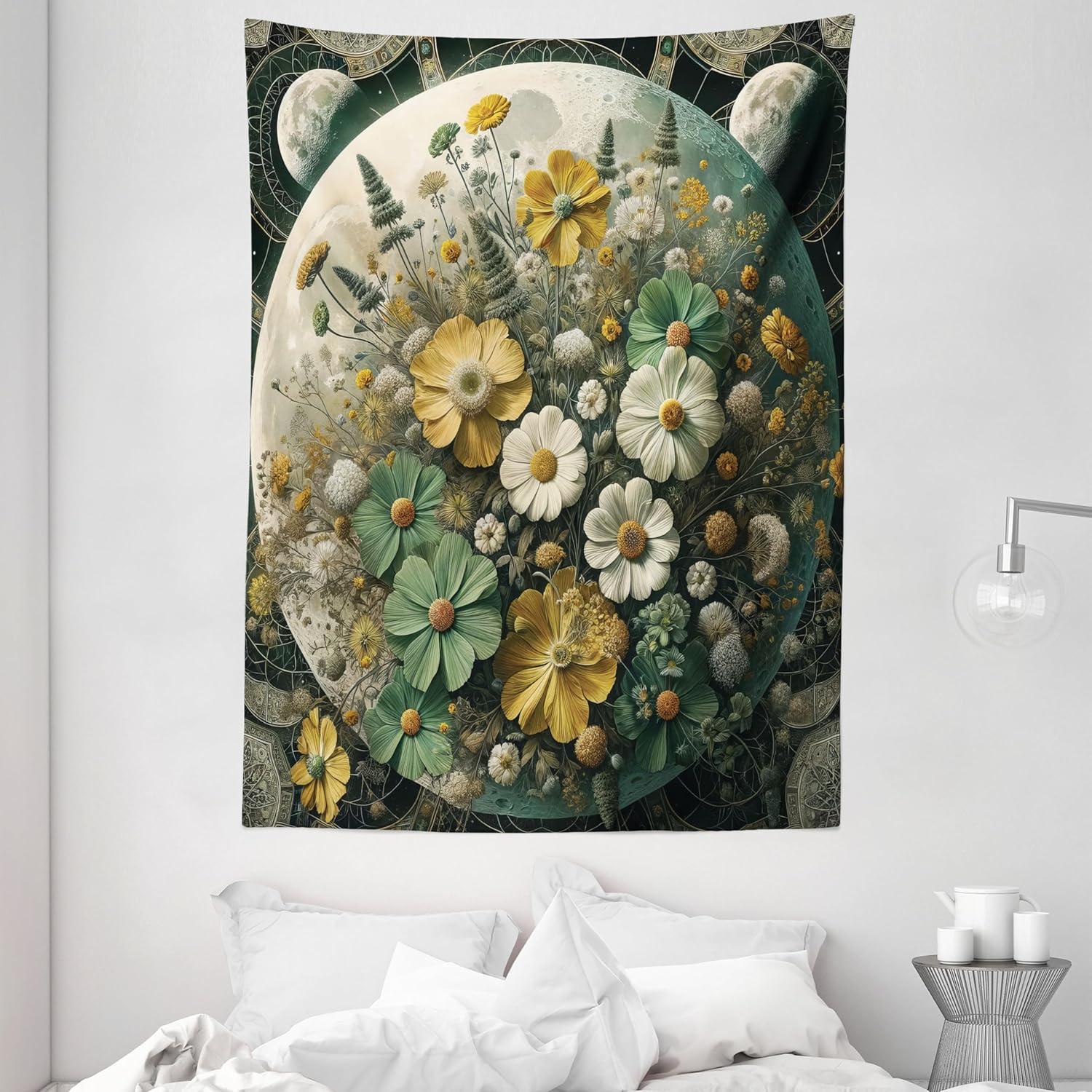 imageAmbesonne Retro Tapestry Angel Greek Muse on NeoClassic Pillars Relic Print Antique Neutral Toned Graphic Print Fabric Wall Hanging Decor for Bedroom Living Room Dorm 23 X 28 WhiteReseda Green Mustard