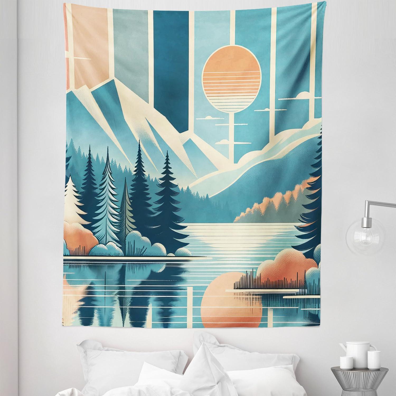 imageAmbesonne Retro Tapestry Angel Greek Muse on NeoClassic Pillars Relic Print Antique Neutral Toned Graphic Print Fabric Wall Hanging Decor for Bedroom Living Room Dorm 23 X 28 WhiteSea Blue Salmon