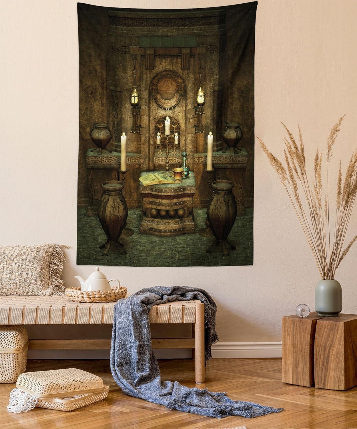 imageAmbesonne Retro Tapestry Angel Greek Muse on NeoClassic Pillars Relic Print Antique Neutral Toned Graphic Print Fabric Wall Hanging Decor for Bedroom Living Room Dorm 23 X 28 WhiteBrown