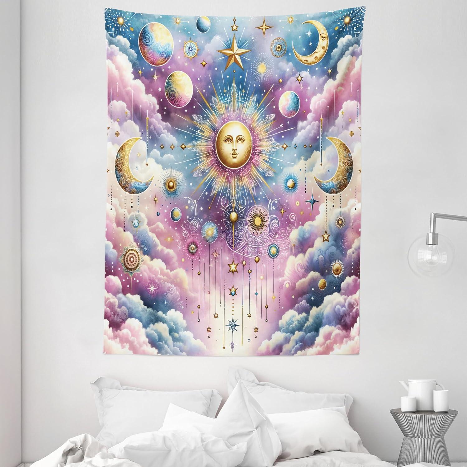 imageAmbesonne Retro Tapestry Angel Greek Muse on NeoClassic Pillars Relic Print Antique Neutral Toned Graphic Print Fabric Wall Hanging Decor for Bedroom Living Room Dorm 23 X 28 WhiteBlue Mustard Pale Purple