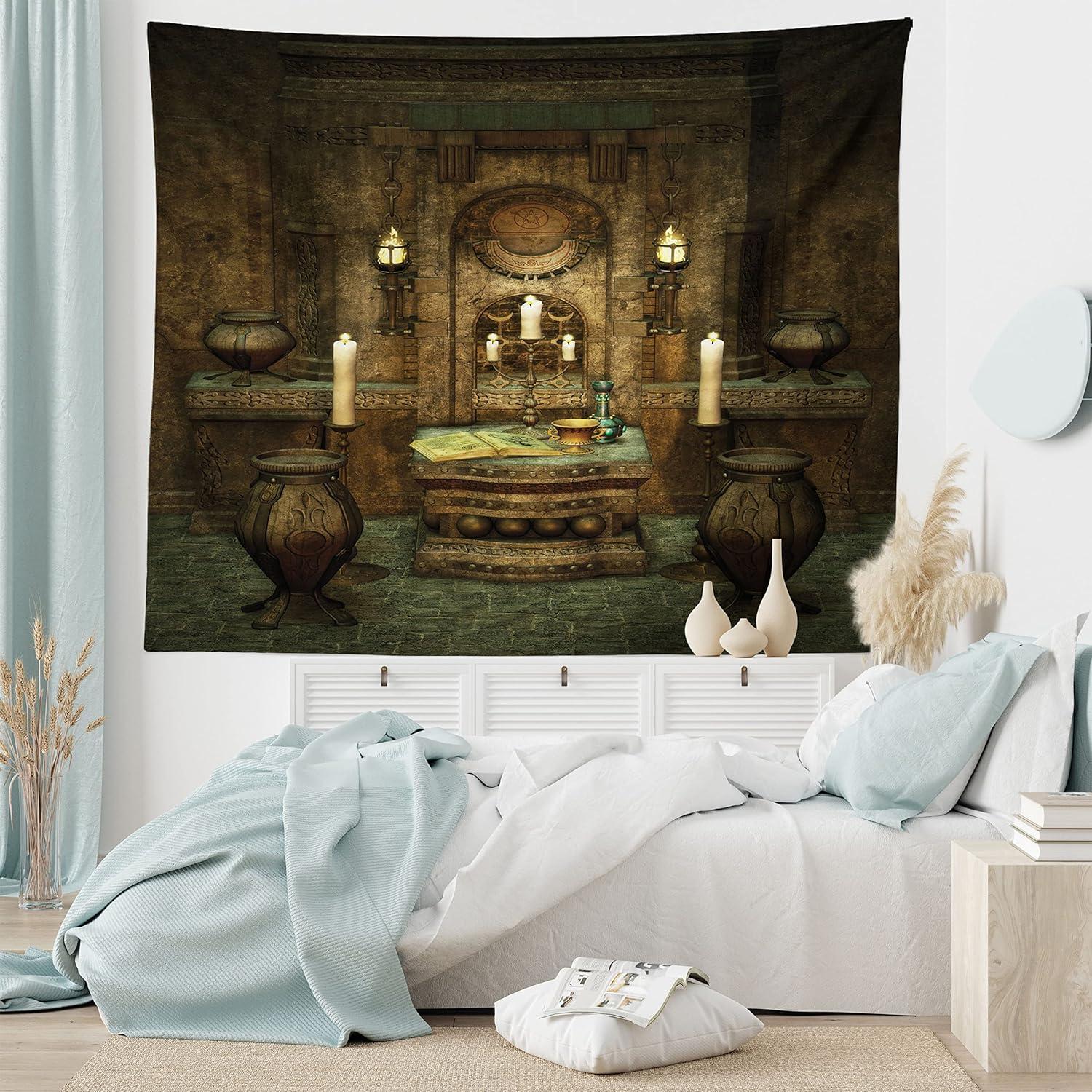 imageAmbesonne Retro Tapestry Angel Greek Muse on NeoClassic Pillars Relic Print Antique Neutral Toned Graphic Print Fabric Wall Hanging Decor for Bedroom Living Room Dorm 23 X 28 WhiteBrown