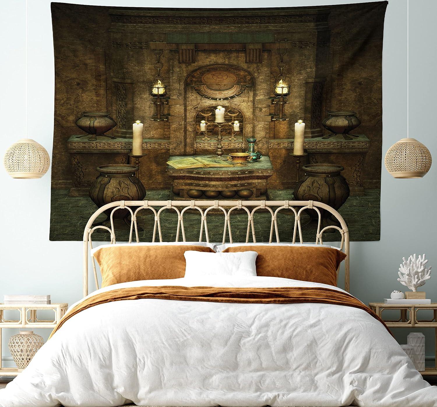 imageAmbesonne Retro Tapestry Angel Greek Muse on NeoClassic Pillars Relic Print Antique Neutral Toned Graphic Print Fabric Wall Hanging Decor for Bedroom Living Room Dorm 23 X 28 WhiteBrown