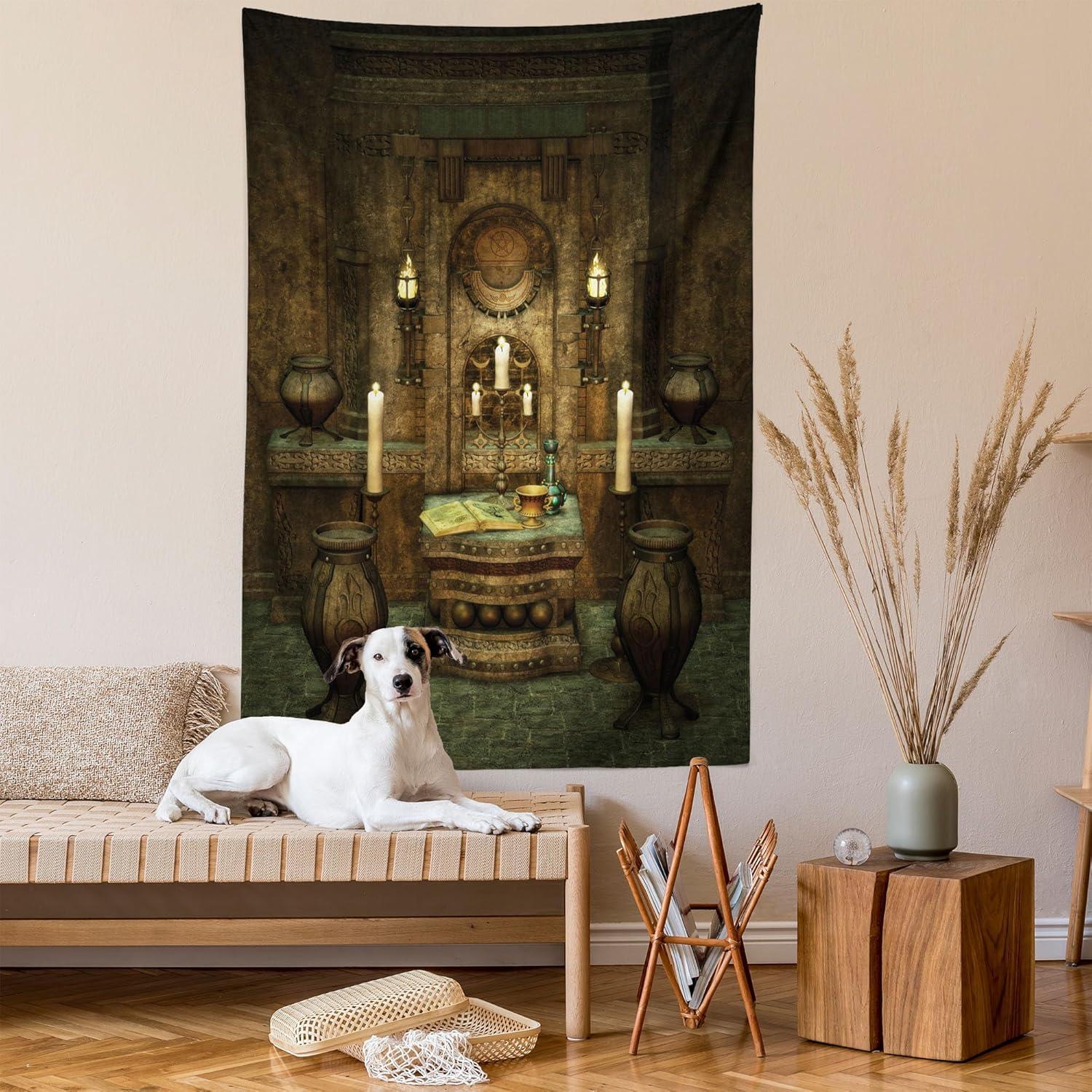imageAmbesonne Retro Tapestry Angel Greek Muse on NeoClassic Pillars Relic Print Antique Neutral Toned Graphic Print Fabric Wall Hanging Decor for Bedroom Living Room Dorm 23 X 28 WhiteBrown