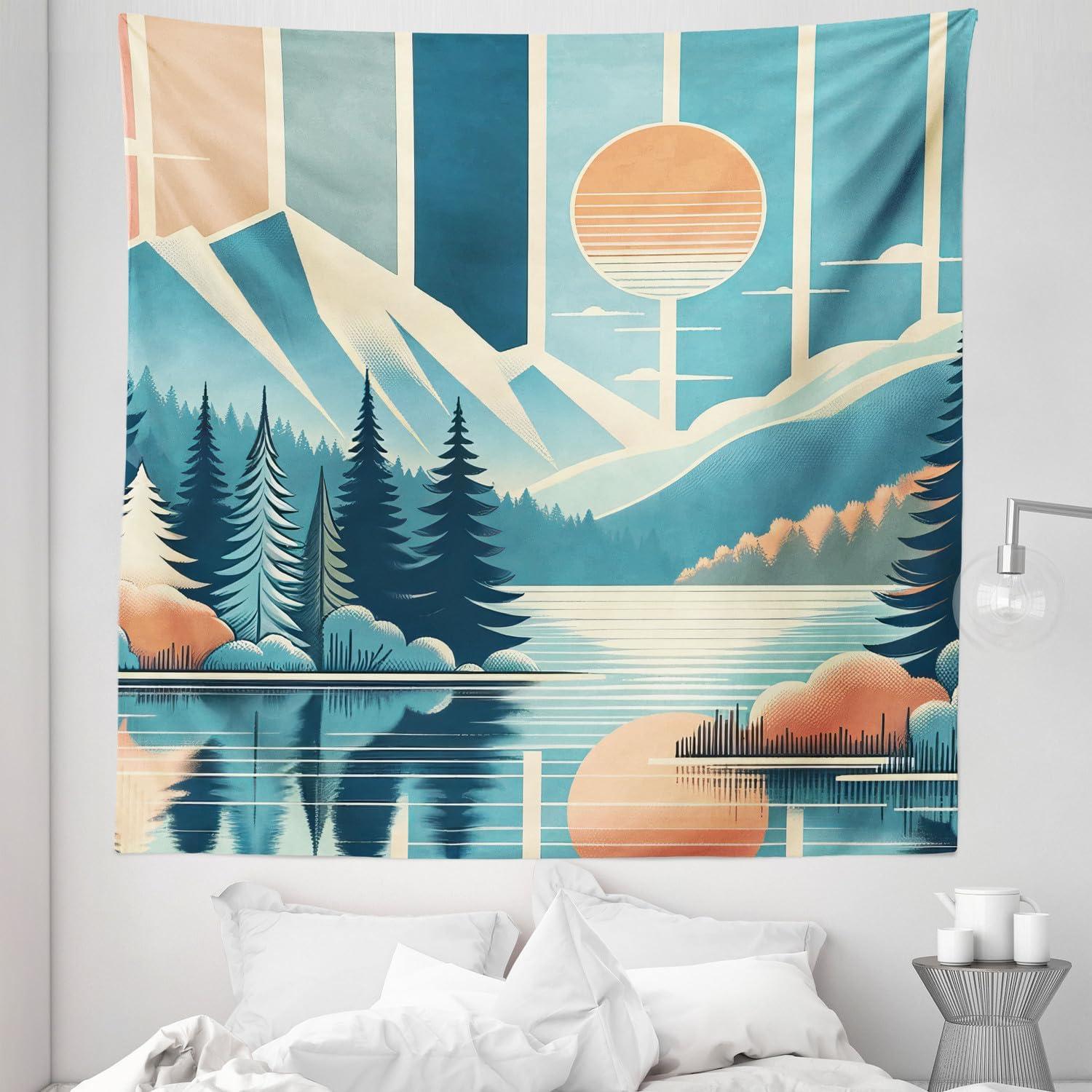 imageAmbesonne Retro Tapestry Angel Greek Muse on NeoClassic Pillars Relic Print Antique Neutral Toned Graphic Print Fabric Wall Hanging Decor for Bedroom Living Room Dorm 23 X 28 WhiteSea Blue Salmon