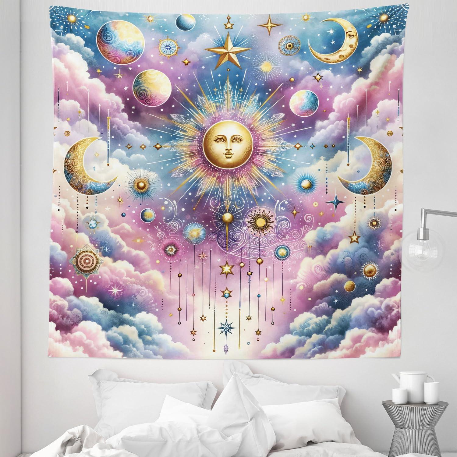 imageAmbesonne Retro Tapestry Angel Greek Muse on NeoClassic Pillars Relic Print Antique Neutral Toned Graphic Print Fabric Wall Hanging Decor for Bedroom Living Room Dorm 23 X 28 WhiteBlue Mustard Pale Purple