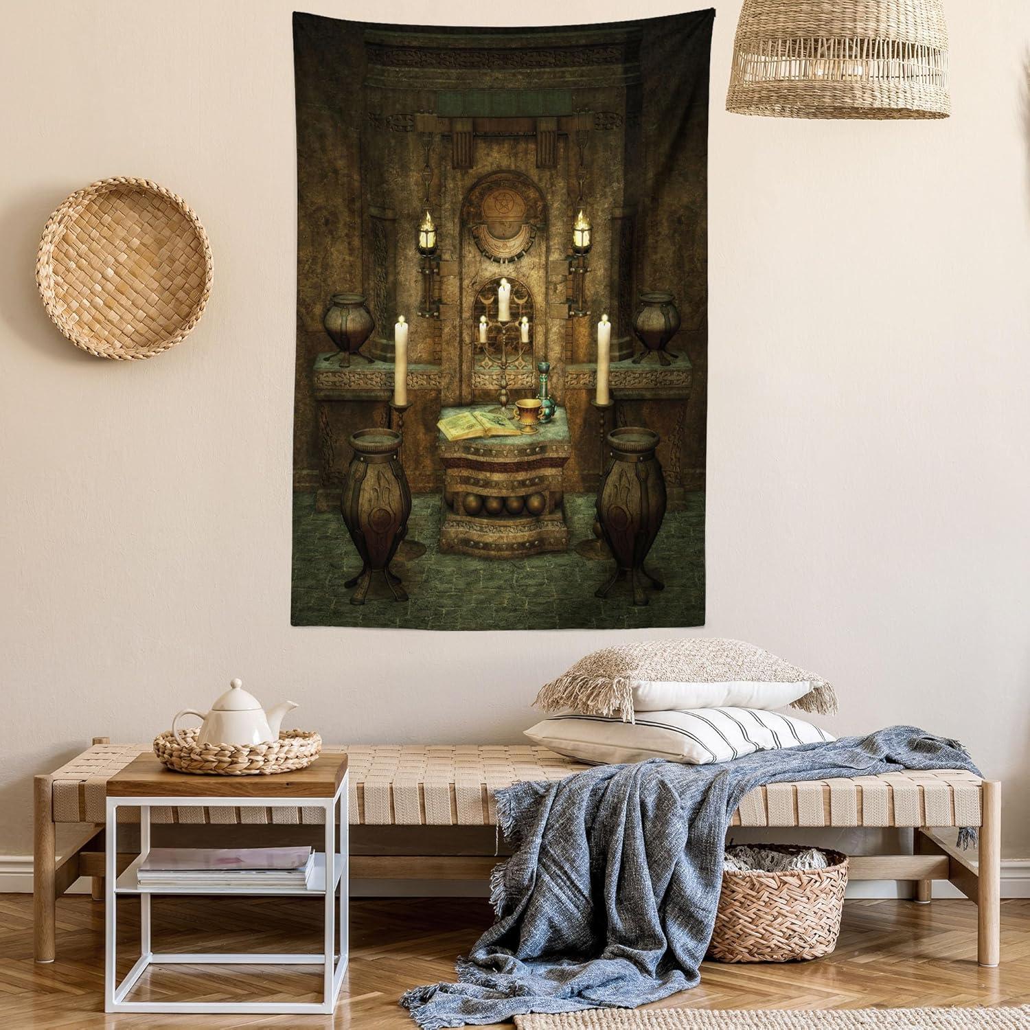 imageAmbesonne Retro Tapestry Angel Greek Muse on NeoClassic Pillars Relic Print Antique Neutral Toned Graphic Print Fabric Wall Hanging Decor for Bedroom Living Room Dorm 23 X 28 WhiteBrown