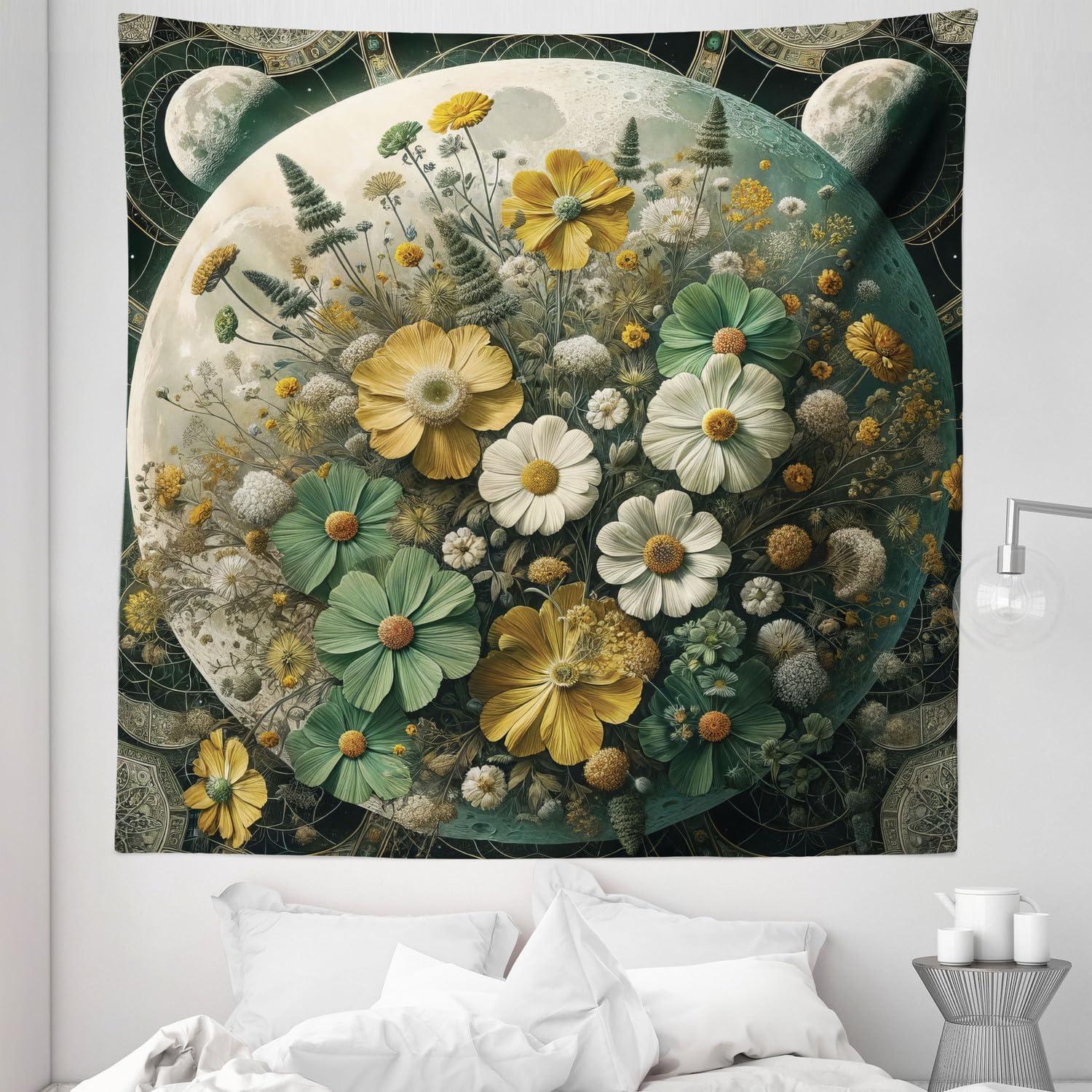 imageAmbesonne Retro Tapestry Angel Greek Muse on NeoClassic Pillars Relic Print Antique Neutral Toned Graphic Print Fabric Wall Hanging Decor for Bedroom Living Room Dorm 23 X 28 WhiteReseda Green Mustard