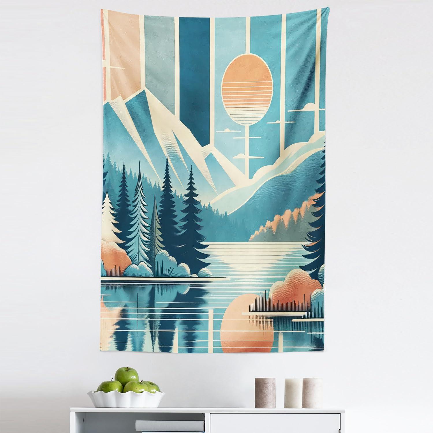 imageAmbesonne Retro Tapestry Angel Greek Muse on NeoClassic Pillars Relic Print Antique Neutral Toned Graphic Print Fabric Wall Hanging Decor for Bedroom Living Room Dorm 23 X 28 WhiteSea Blue Salmon