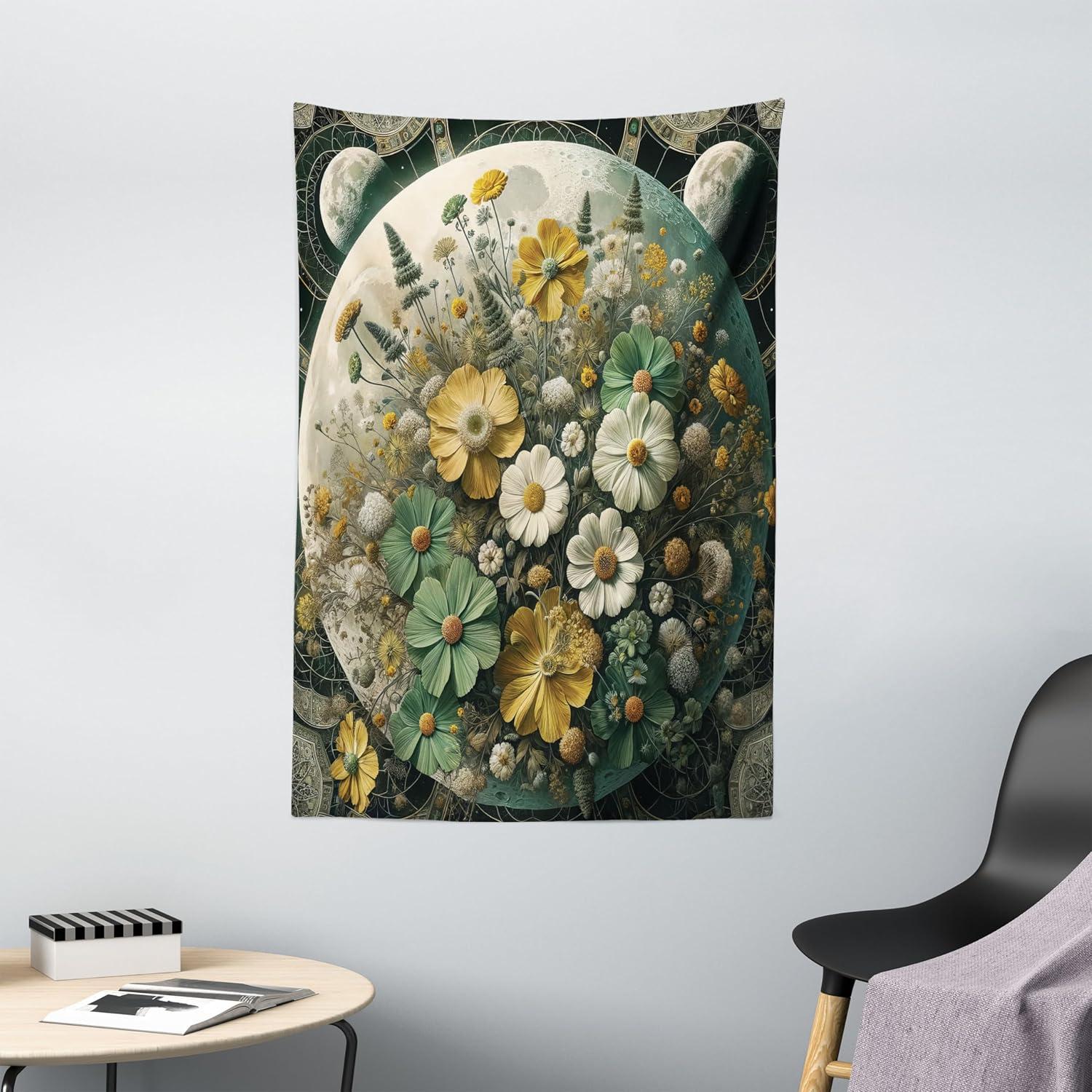 imageAmbesonne Retro Tapestry Angel Greek Muse on NeoClassic Pillars Relic Print Antique Neutral Toned Graphic Print Fabric Wall Hanging Decor for Bedroom Living Room Dorm 23 X 28 WhiteReseda Green Mustard