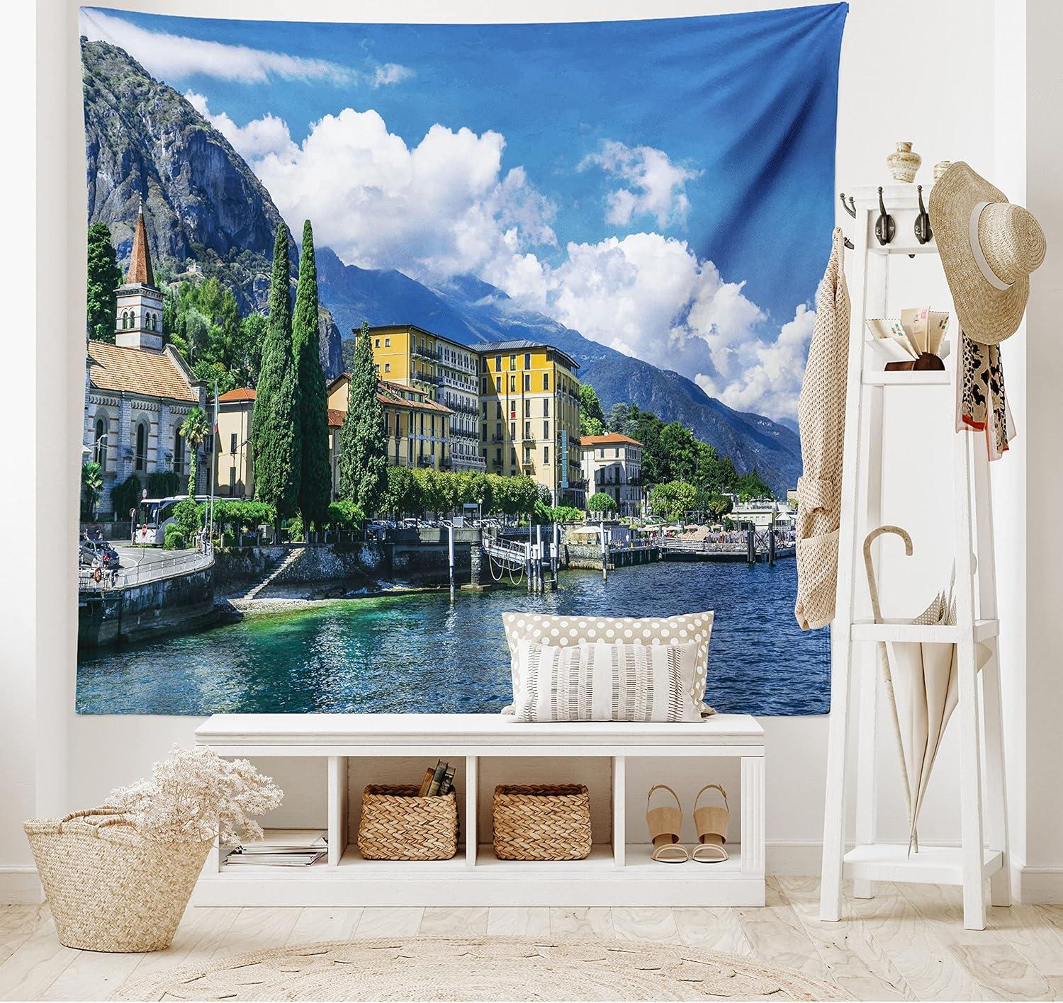 imageAmbesonne Retro Tapestry Angel Greek Muse on NeoClassic Pillars Relic Print Antique Neutral Toned Graphic Print Fabric Wall Hanging Decor for Bedroom Living Room Dorm 23 X 28 WhiteGreen Blue