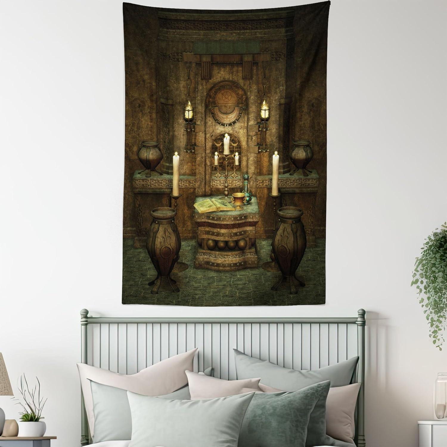 imageAmbesonne Retro Tapestry Angel Greek Muse on NeoClassic Pillars Relic Print Antique Neutral Toned Graphic Print Fabric Wall Hanging Decor for Bedroom Living Room Dorm 23 X 28 WhiteBrown