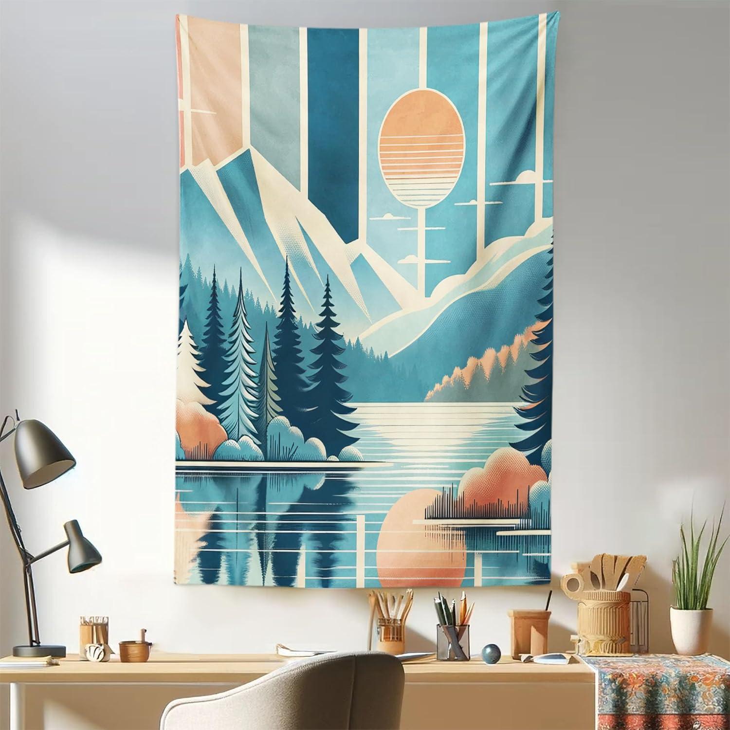 imageAmbesonne Retro Tapestry Angel Greek Muse on NeoClassic Pillars Relic Print Antique Neutral Toned Graphic Print Fabric Wall Hanging Decor for Bedroom Living Room Dorm 23 X 28 WhiteSea Blue Salmon