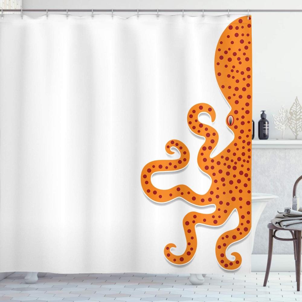 imageAmbesonne Floral Shower Curtain Curved Flower Leaf Ornate Blooming Branches Romantic Love Print Art Cloth Fabric Bathroom Decor Set with Hooks 69 W x 70 L Pale TanOrange White