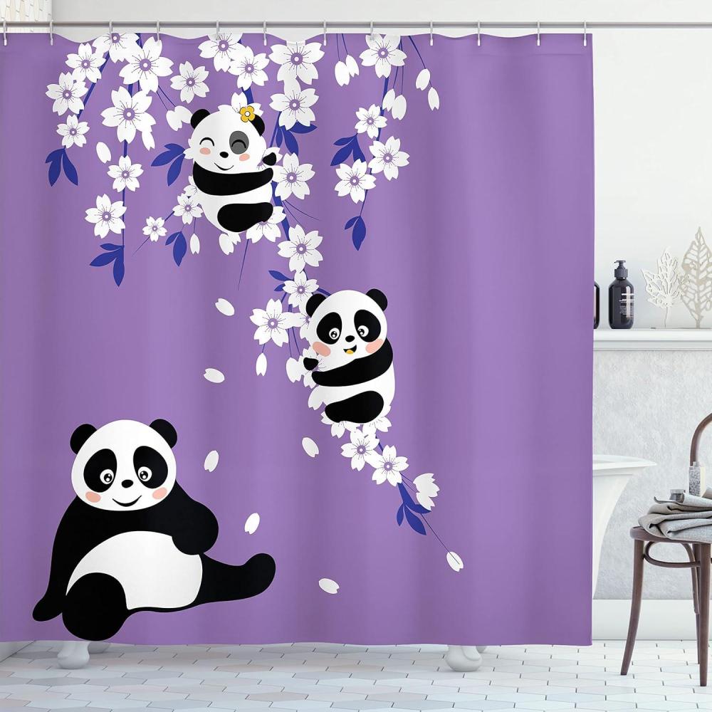 imageAmbesonne Floral Shower Curtain Curved Flower Leaf Ornate Blooming Branches Romantic Love Print Art Cloth Fabric Bathroom Decor Set with Hooks 69 W x 70 L Pale TanLavender Blue