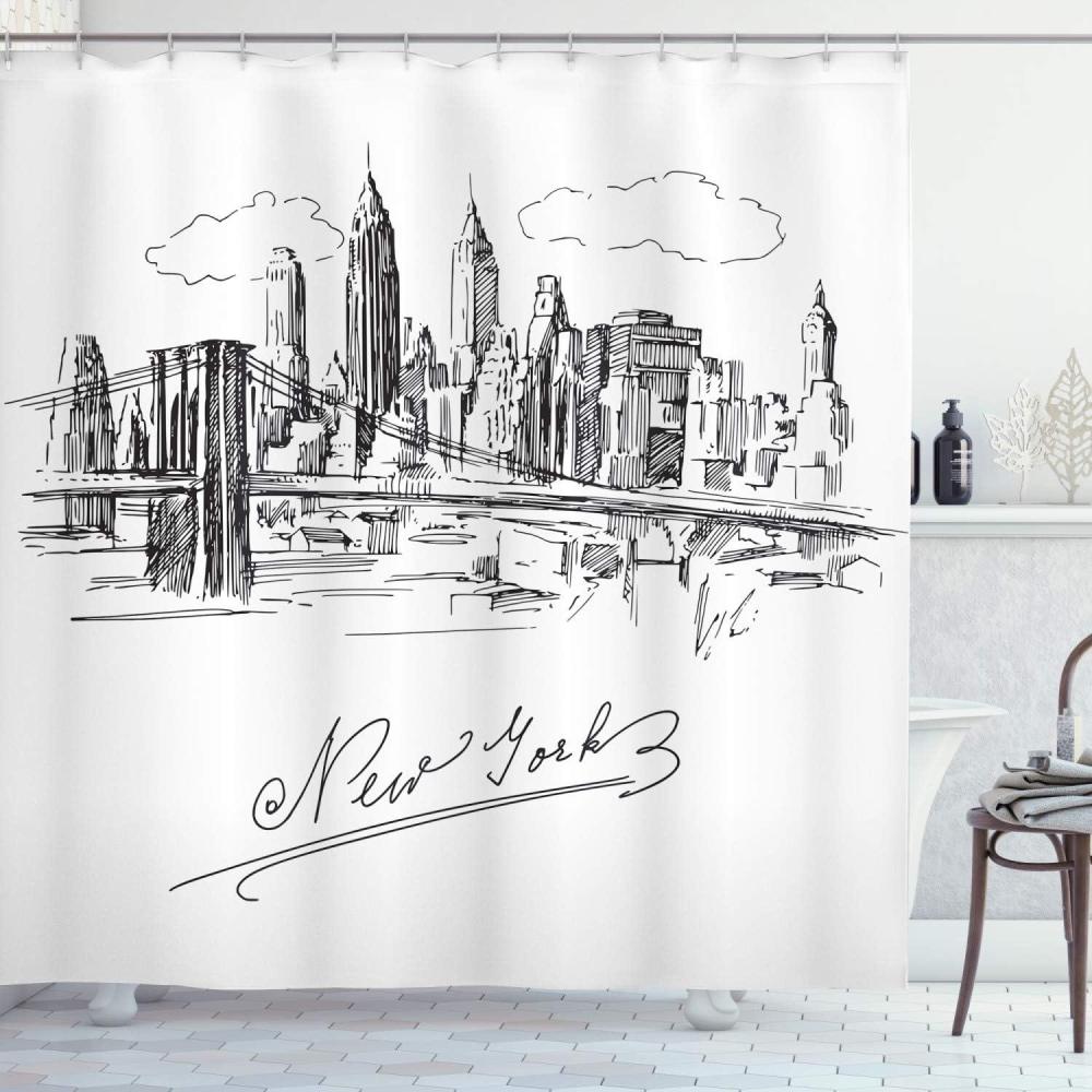 imageAmbesonne Floral Shower Curtain Curved Flower Leaf Ornate Blooming Branches Romantic Love Print Art Cloth Fabric Bathroom Decor Set with Hooks 69 W x 70 L Pale TanBlack Grey