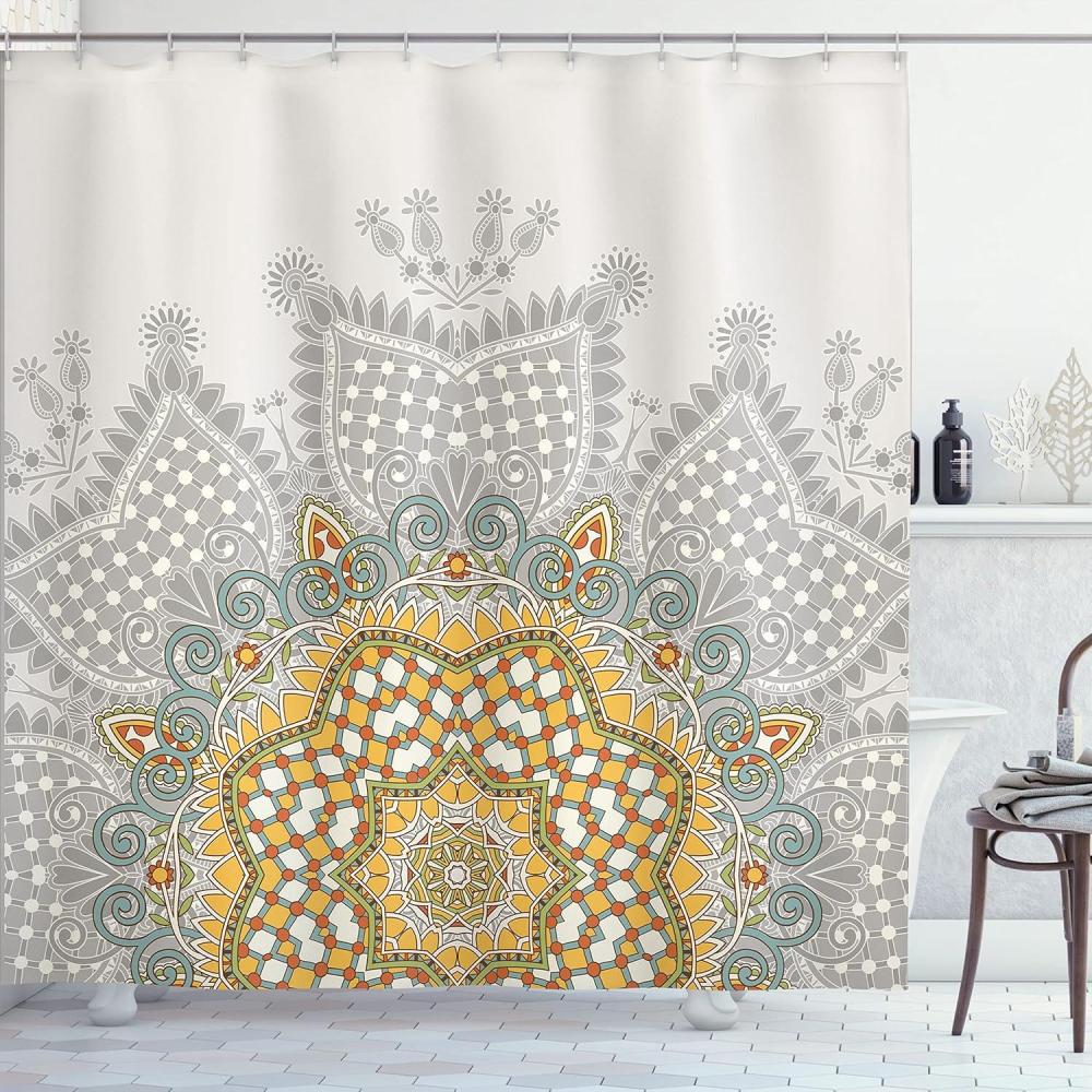 imageAmbesonne Floral Shower Curtain Curved Flower Leaf Ornate Blooming Branches Romantic Love Print Art Cloth Fabric Bathroom Decor Set with Hooks 69 W x 70 L Pale TanPale Taupe