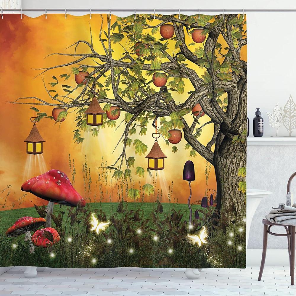 imageAmbesonne Floral Shower Curtain Curved Flower Leaf Ornate Blooming Branches Romantic Love Print Art Cloth Fabric Bathroom Decor Set with Hooks 69 W x 70 L Pale TanMulti Color