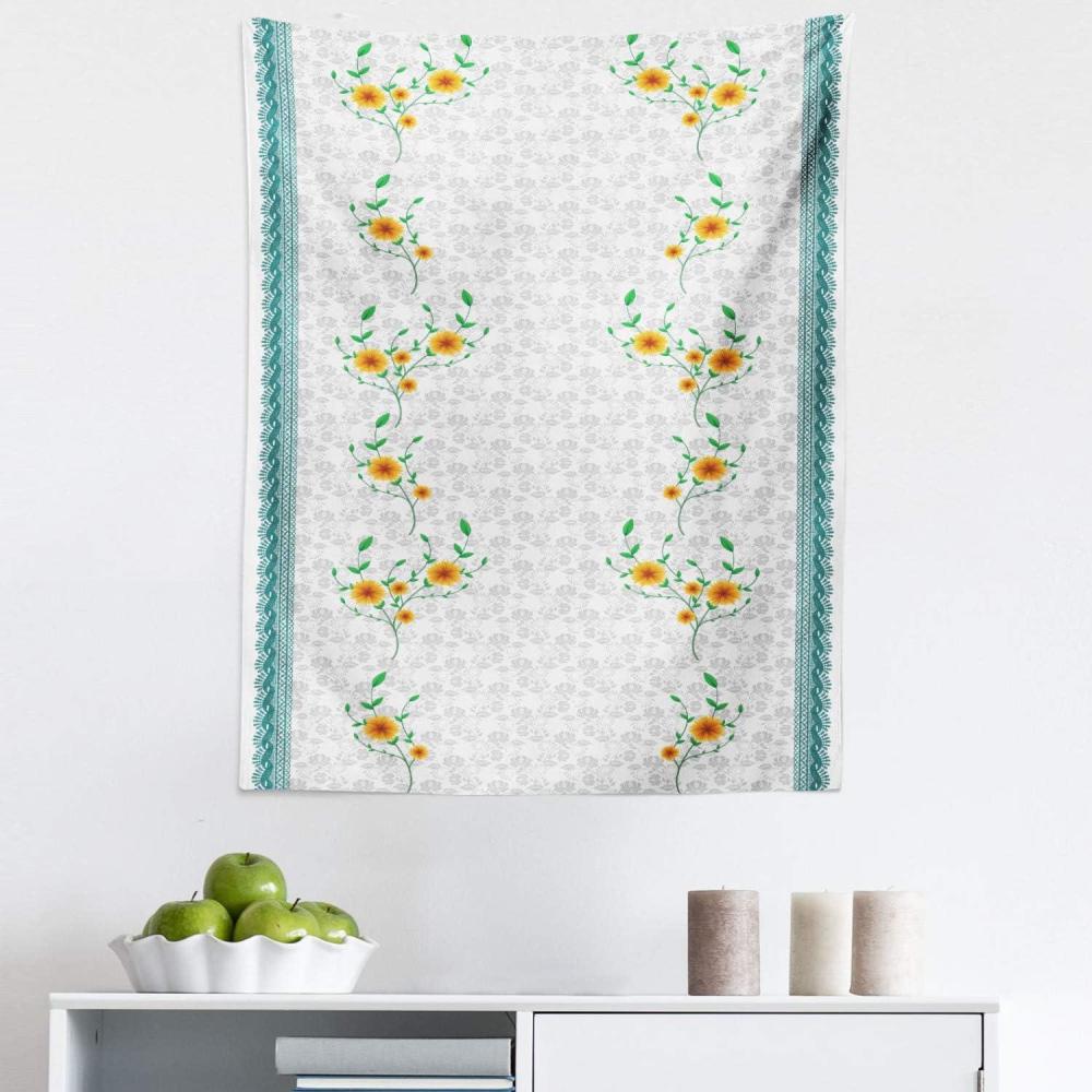 imageAmbesonne Floral Tapestry Swriling Summer Bloom Flora and Stripes on Neutral Flora Fabric Wall Hanging Decor for Bedroom Living Room Dorm 23 X 28 Teal MarigoldTeal Marigold
