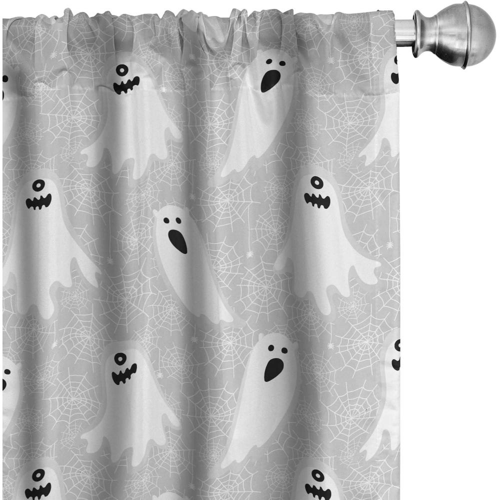 imageAmbesonne Halloween Curtains Horror Phantom Boo Monsters Themed Ghosts and Spooky Composition Neutral Tones Window Treatments 2 Panel Set for Living Room Bedroom Pair of  28 x 63 Grey White