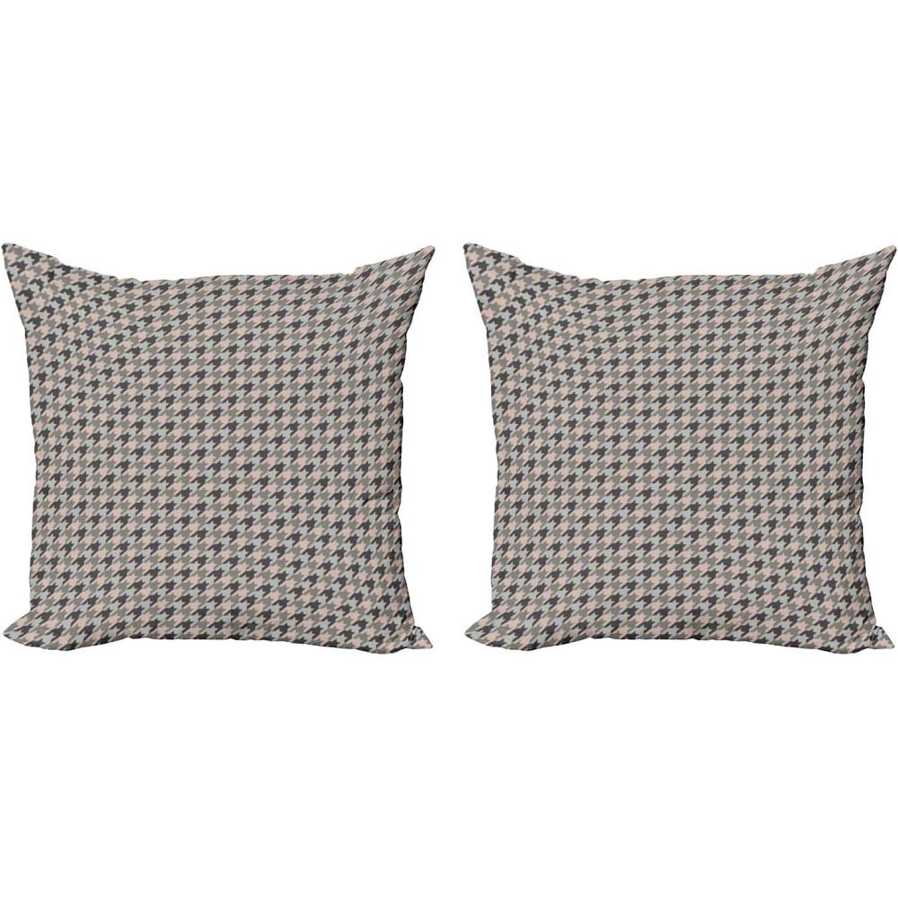 imageAmbesonne Houndstooth Decorative Throw Pillow Case Pack of 2 Neutral Colored Grayscale Pastel Toned Motives Continuous Pattern Art Couch Bedroom Living Room Cushion Cover 16 Dust and Purpleblue20