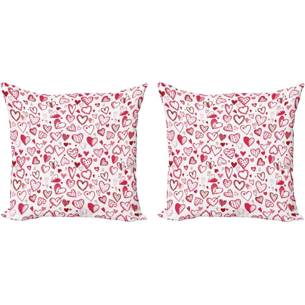 imageAmbesonne Love Decorative Throw Pillow Case Pack of 2 Valentine Hearts Gatherings Engagement Honeymoon Arrow Doodle Style Print Couch Bedroom Living Room Cushion Cover 20 Magenta Ruby White18