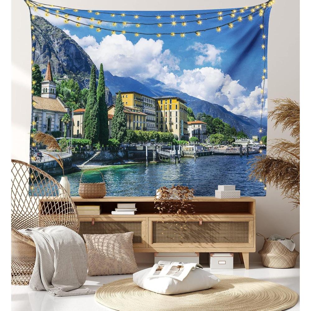 imageAmbesonne Retro Tapestry Angel Greek Muse on NeoClassic Pillars Relic Print Antique Neutral Toned Graphic Print Fabric Wall Hanging Decor for Bedroom Living Room Dorm 23 X 28 WhiteGreen Blue