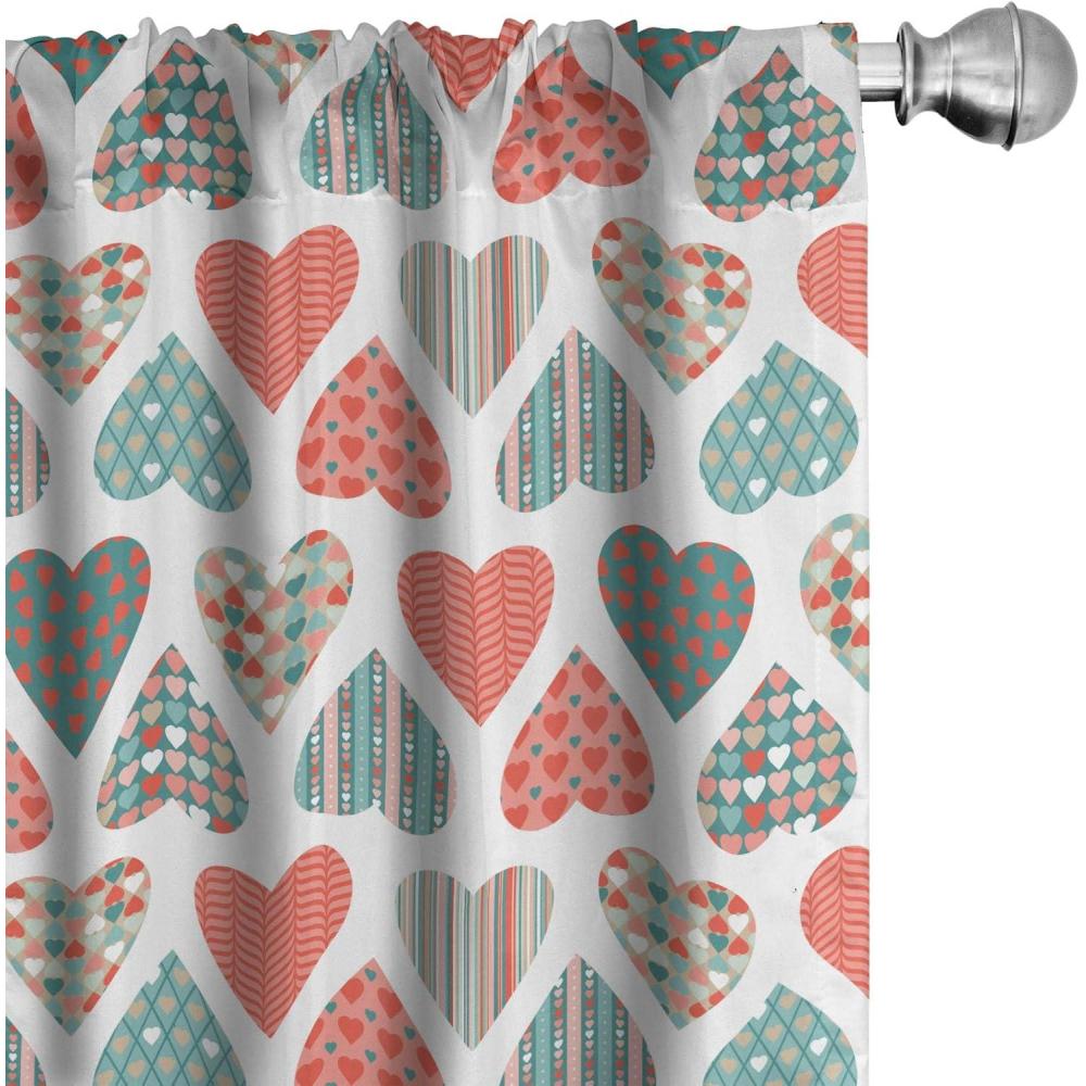 imageAmbesonne Valentines Curtains Retro Style up and Down Hearts with Stripes Waves and Checkered Patterns Window Treatments 2 Panel Set for Living Room Bedroom Pair of  28 x 63 Coral White
