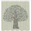 Ambesonne Floral Shower Curtain, Curved Flower Leaf Ornate Blooming Branches Romantic Love Print Art, Cloth Fabric Bathroom Decor Set with Hooks, 69″ W x 70″ L, Pale Tan(Dark Cadet Blue and Black)