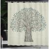 Ambesonne Floral Shower Curtain, Curved Flower Leaf Ornate Blooming Branches Romantic Love Print Art, Cloth Fabric Bathroom Decor Set with Hooks, 69″ W x 70″ L, Pale Tan(Dark Cadet Blue and Black)