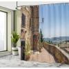 Ambesonne Floral Shower Curtain, Curved Flower Leaf Ornate Blooming Branches Romantic Love Print Art, Cloth Fabric Bathroom Decor Set with Hooks, 69″ W x 70″ L, Pale Tan(Brown Blue)