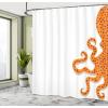 Ambesonne Floral Shower Curtain, Curved Flower Leaf Ornate Blooming Branches Romantic Love Print Art, Cloth Fabric Bathroom Decor Set with Hooks, 69″ W x 70″ L, Pale Tan(Orange White)