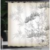 Ambesonne Floral Shower Curtain, Curved Flower Leaf Ornate Blooming Branches Romantic Love Print Art, Cloth Fabric Bathroom Decor Set with Hooks, 69″ W x 70″ L, Pale Tan(Black and Ecru)
