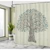 Ambesonne Floral Shower Curtain, Curved Flower Leaf Ornate Blooming Branches Romantic Love Print Art, Cloth Fabric Bathroom Decor Set with Hooks, 69″ W x 70″ L, Pale Tan(Dark Cadet Blue and Black)