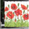 Ambesonne Floral Shower Curtain, Curved Flower Leaf Ornate Blooming Branches Romantic Love Print Art, Cloth Fabric Bathroom Decor Set with Hooks, 69″ W x 70″ L, Pale Tan(Green Red)