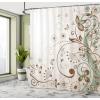 Ambesonne Floral Shower Curtain, Curved Flower Leaf Ornate Blooming Branches Romantic Love Print Art, Cloth Fabric Bathroom Decor Set with Hooks, 69″ W x 70″ L, Pale Tan(Pale Tan)