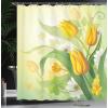 Ambesonne Floral Shower Curtain, Curved Flower Leaf Ornate Blooming Branches Romantic Love Print Art, Cloth Fabric Bathroom Decor Set with Hooks, 69″ W x 70″ L, Pale Tan(Yellow Green)