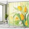 Ambesonne Floral Shower Curtain, Curved Flower Leaf Ornate Blooming Branches Romantic Love Print Art, Cloth Fabric Bathroom Decor Set with Hooks, 69″ W x 70″ L, Pale Tan(Yellow Green)
