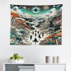 Ambesonne Retro Tapestry, Angel Greek Muse on NeoClassic Pillars Relic Print Antique Neutral Toned Graphic Print, Fabric Wall Hanging Decor for Bedroom Living Room Dorm, 23″ X 28″, White(Orange Teal and Sepia)