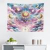 Ambesonne Retro Tapestry, Angel Greek Muse on NeoClassic Pillars Relic Print Antique Neutral Toned Graphic Print, Fabric Wall Hanging Decor for Bedroom Living Room Dorm, 23″ X 28″, White(Blue Mustard Pale Purple)