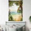 Ambesonne Retro Tapestry, Angel Greek Muse on NeoClassic Pillars Relic Print Antique Neutral Toned Graphic Print, Fabric Wall Hanging Decor for Bedroom Living Room Dorm, 23″ X 28″, White(Green Cream)