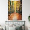 Ambesonne Retro Tapestry, Angel Greek Muse on NeoClassic Pillars Relic Print Antique Neutral Toned Graphic Print, Fabric Wall Hanging Decor for Bedroom Living Room Dorm, 23″ X 28″, White(Slate Blue Orange Yellow)